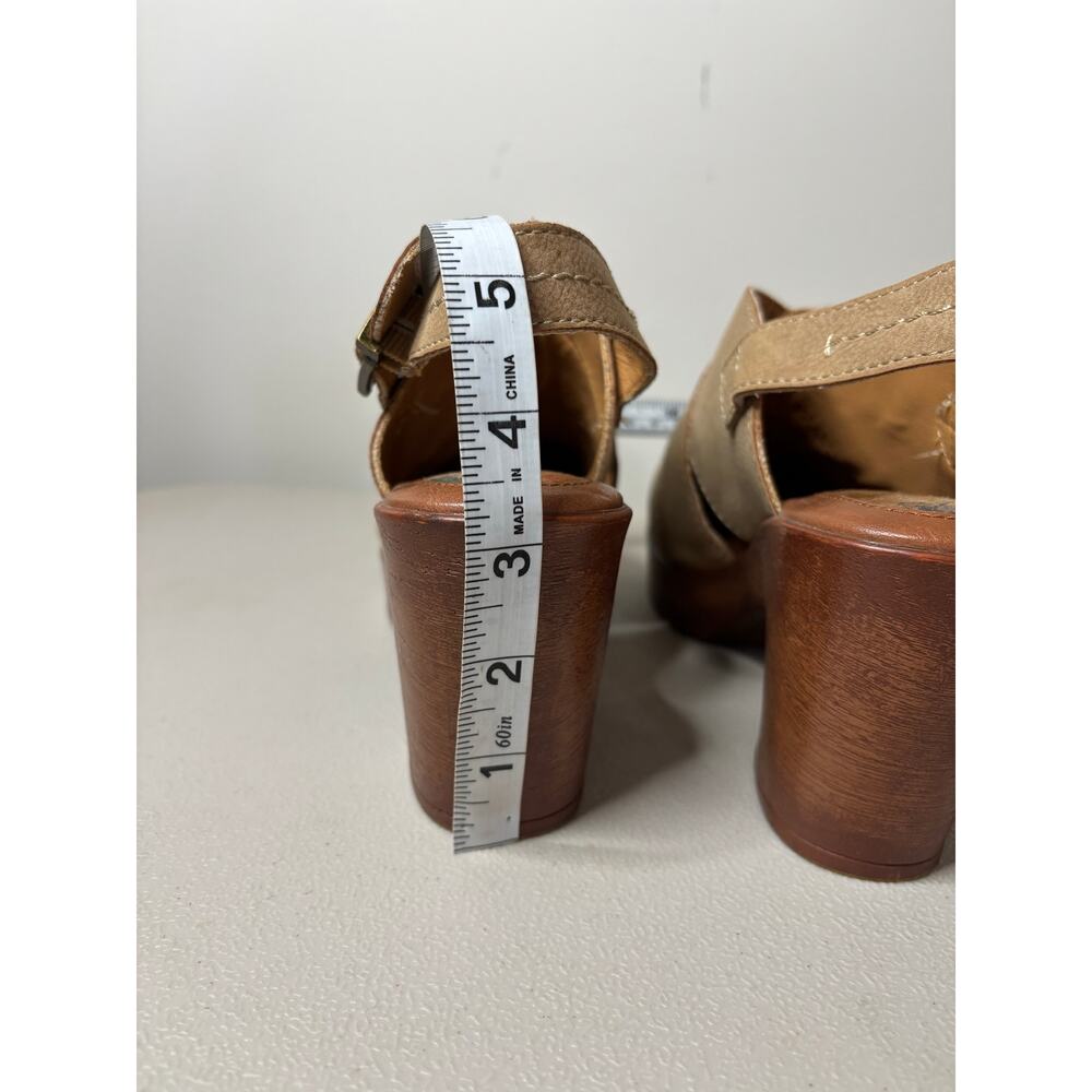 Tan Leather Mules with Wooden Heel - Picture 4 of 11